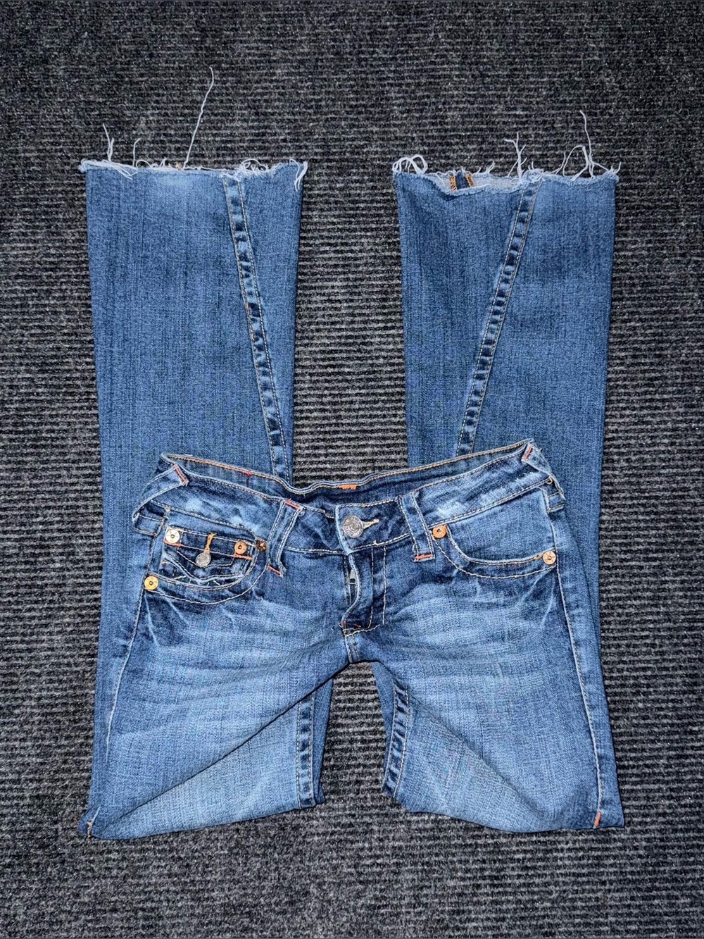 RARE Vintage True Religion Low Rise Twisted Flare Jeans 26 x 29.5 y2k USA Made